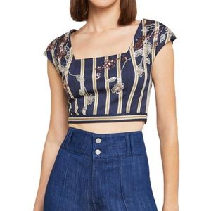 BCBGMaxAzria Striped crop floral sequin top Small